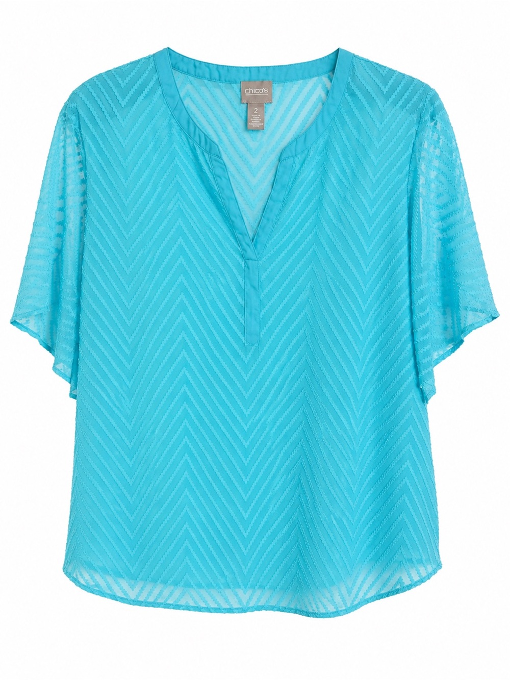 Chico's Bright Turquoise V-Neck Chevron Blouse